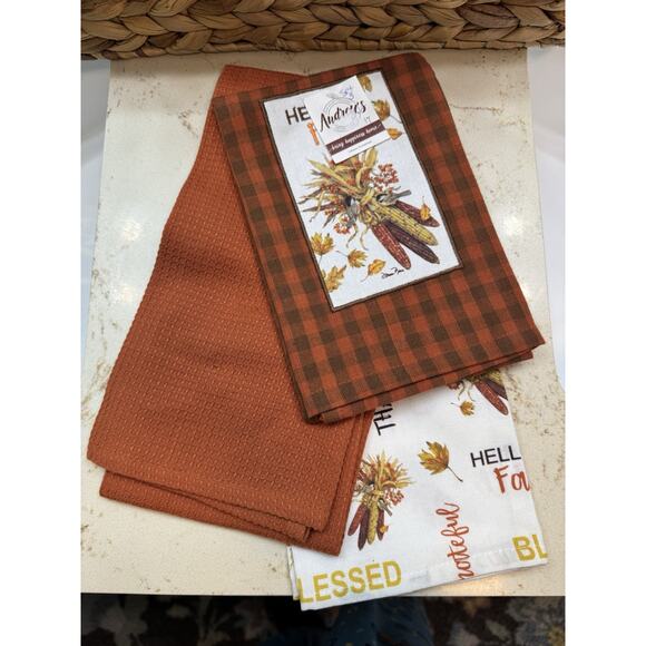 Audrey’s Your Hearts Delight Set Of 3 Tea Towels Set Orange Fall Theme New - Picture 5 of 6